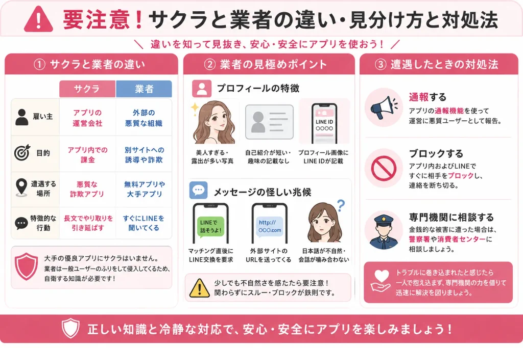 要注意!サクラと業者の違い・悪質業者の見分け方と対処法